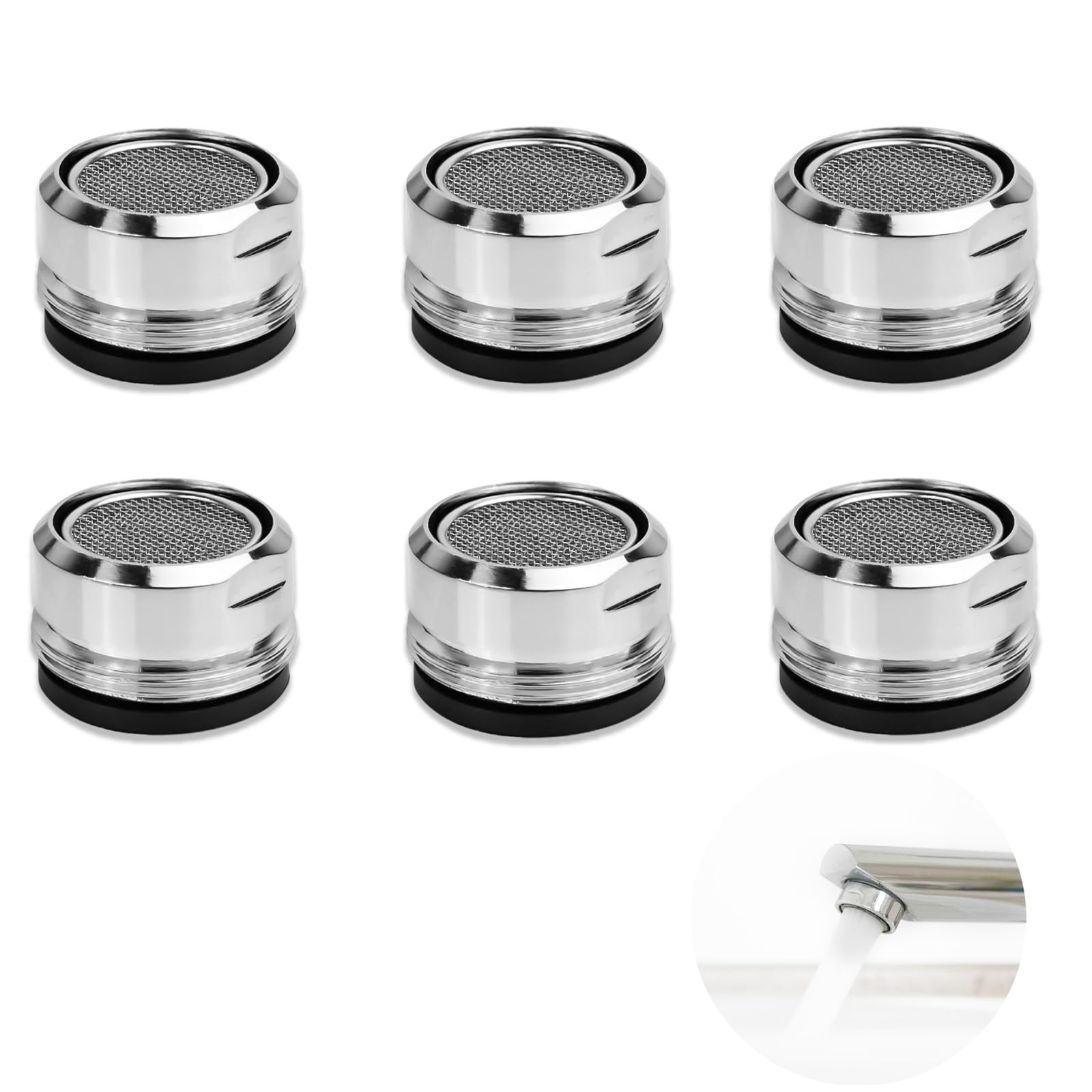 6-Pack Universal Faucet Aerators - Stainless Steel Water Saving Filters For Kitchen & Bathroom Sinks