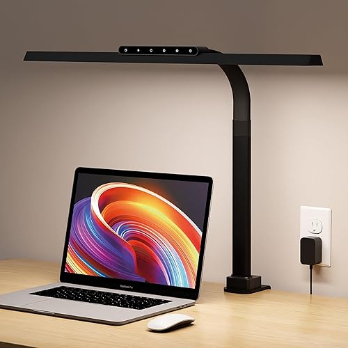 Lámparas LED de escritorio para oficina en casa, luz brillante de 24 W con abrazadera, atenuación continua, cuello de cisne flexible ajustable, clip