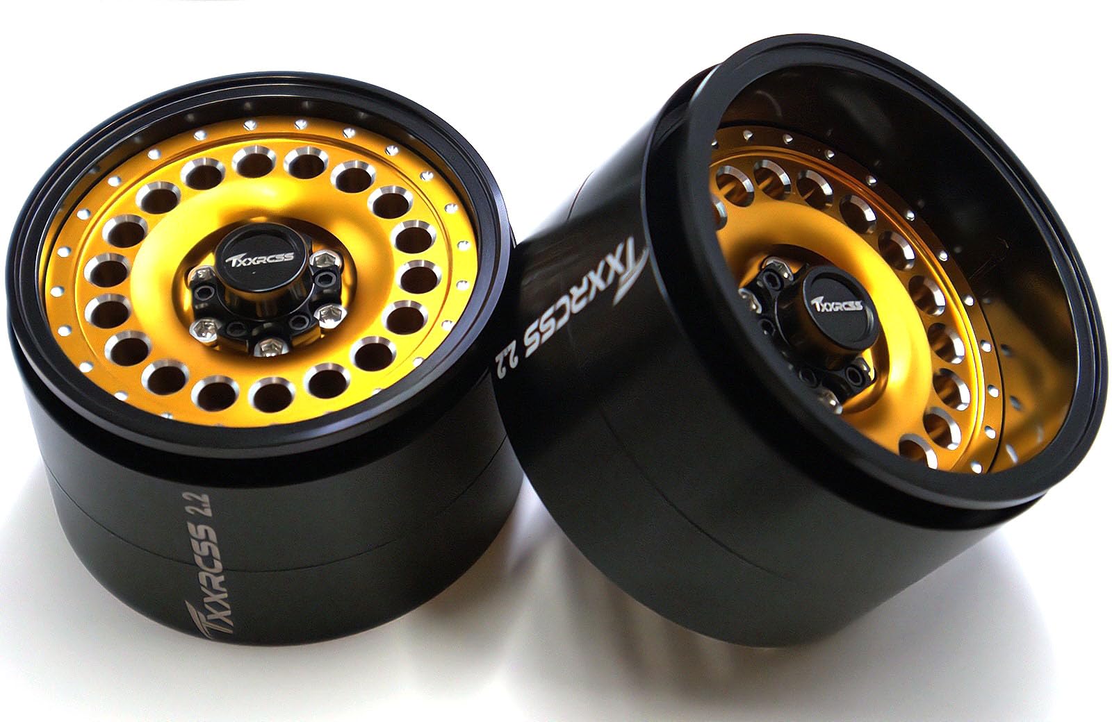 Txxrcss Adjustable 2 Offsets RC 2.2 Beadlock Wheels Rims 1/10 Crawle Car Wheel Aluminum Hub Upgrades for Remote Control SCX10 Capra Wraith Trx4 (4PC) (Black ? gdlden)