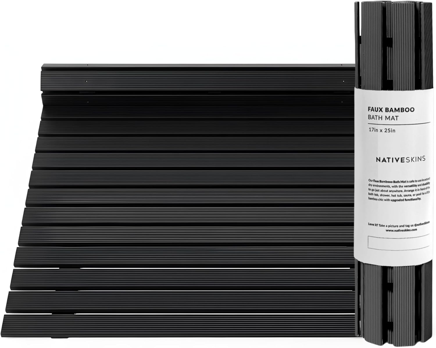 NativeSkins Faux Bamboo Shower Mat (Beige), Non-Slip Safety Lining, Waterproof, Quick-Drying, Eco-Style Slatted Bath Mat for Spa, Sauna - Large 16.9 x 30.7 in