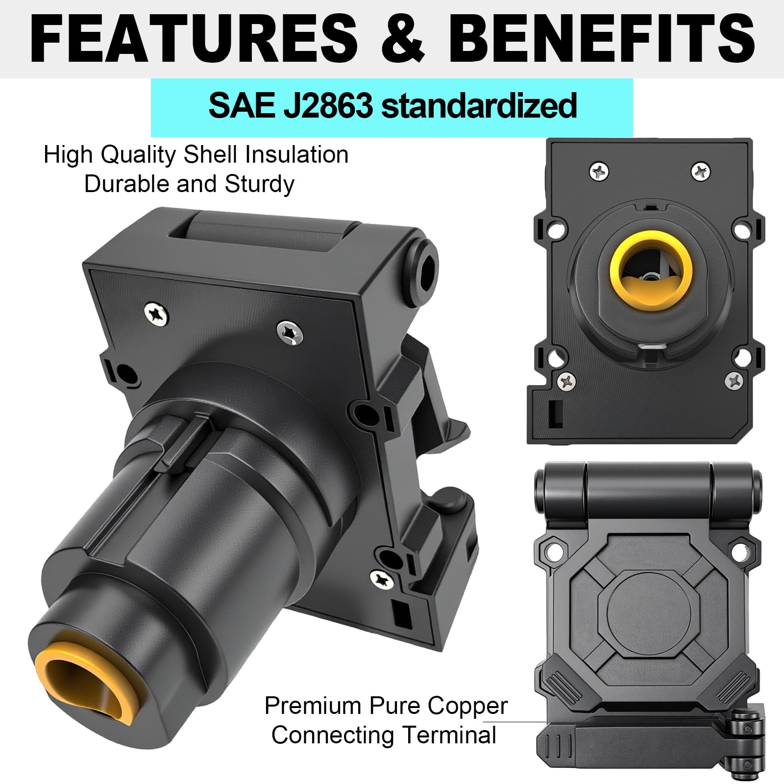 Adaptateur de prise de remorque multi-remorque, adaptateur de remorque 7 et 4 broches, 7 lames vers 7 lames et 4 connecteurs plats pour véhicule, noir