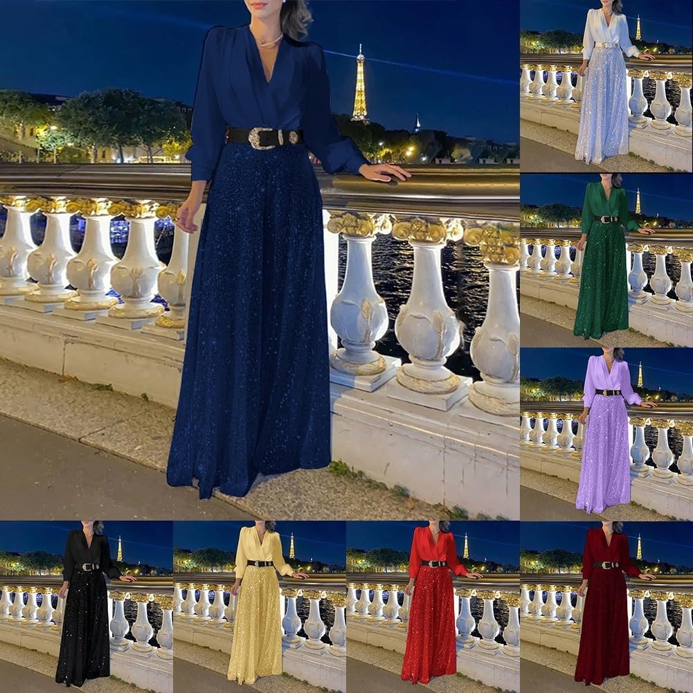 ZYWUOY Combinaison à paillettes pour femme avec col en V ample pour soirée élégante