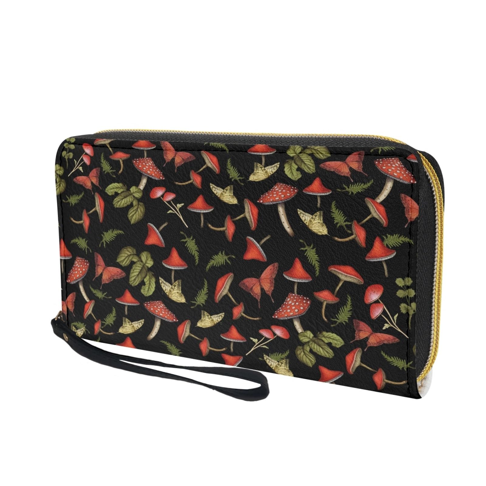 Portafoglio Donna Portamonete Porta Carte di Credito Donna Uomo Wallet | Portafogli con Zip e Cinturino da Polso Leggero Durabile Portatile,Impermeabile Cuoio,Piante Rosse Nere 11x20cm/2 Unità