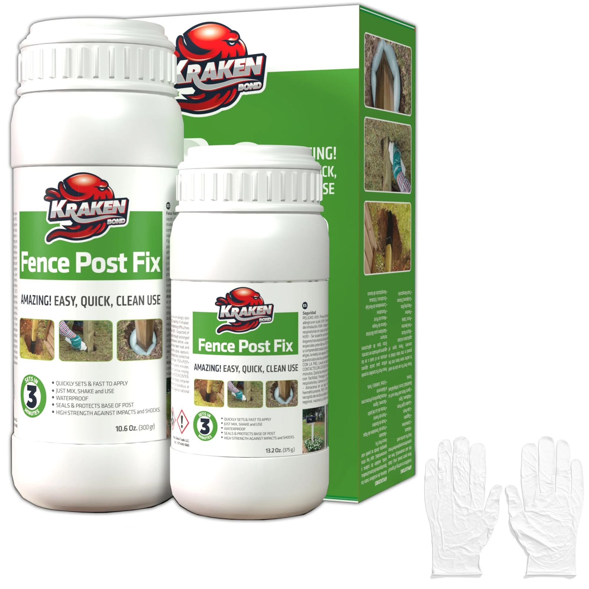 Kraken Bond Fence Post Mix | Concrete Alternative and Replacement for Fence - Deck - Mailbox - Anchor | Fast and Strong Expanding Composite Footing Compound | 1 Post Setting Kit