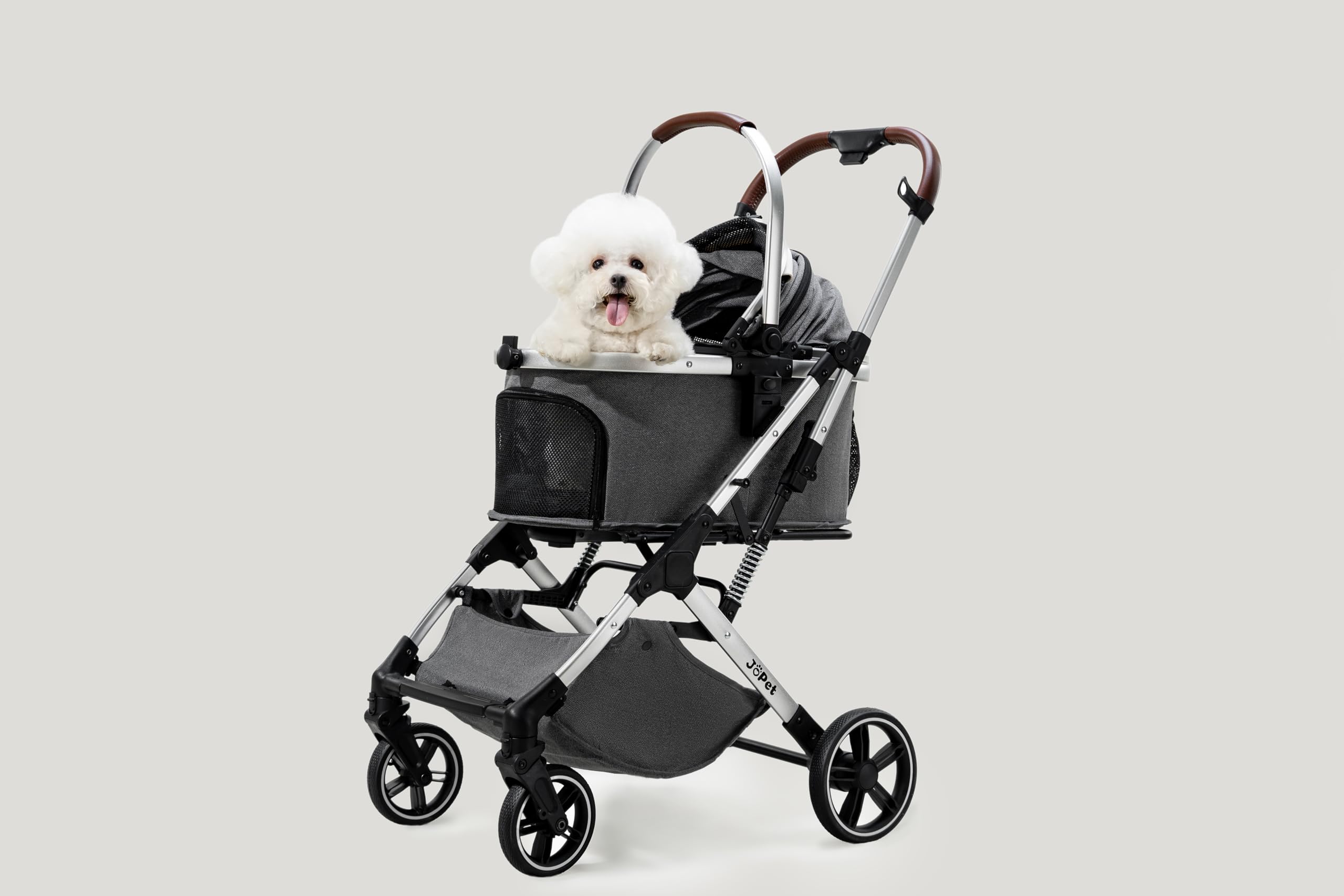 JoPet Pet Stroller for Small and medlium Dogs, Aluminum Alloy Frame, Dog cat Stroller, Foldable carts, Carrier, One-Hand Automatic Folding, Quick Release Wheel, PU Wheels (Graphite Grey)
