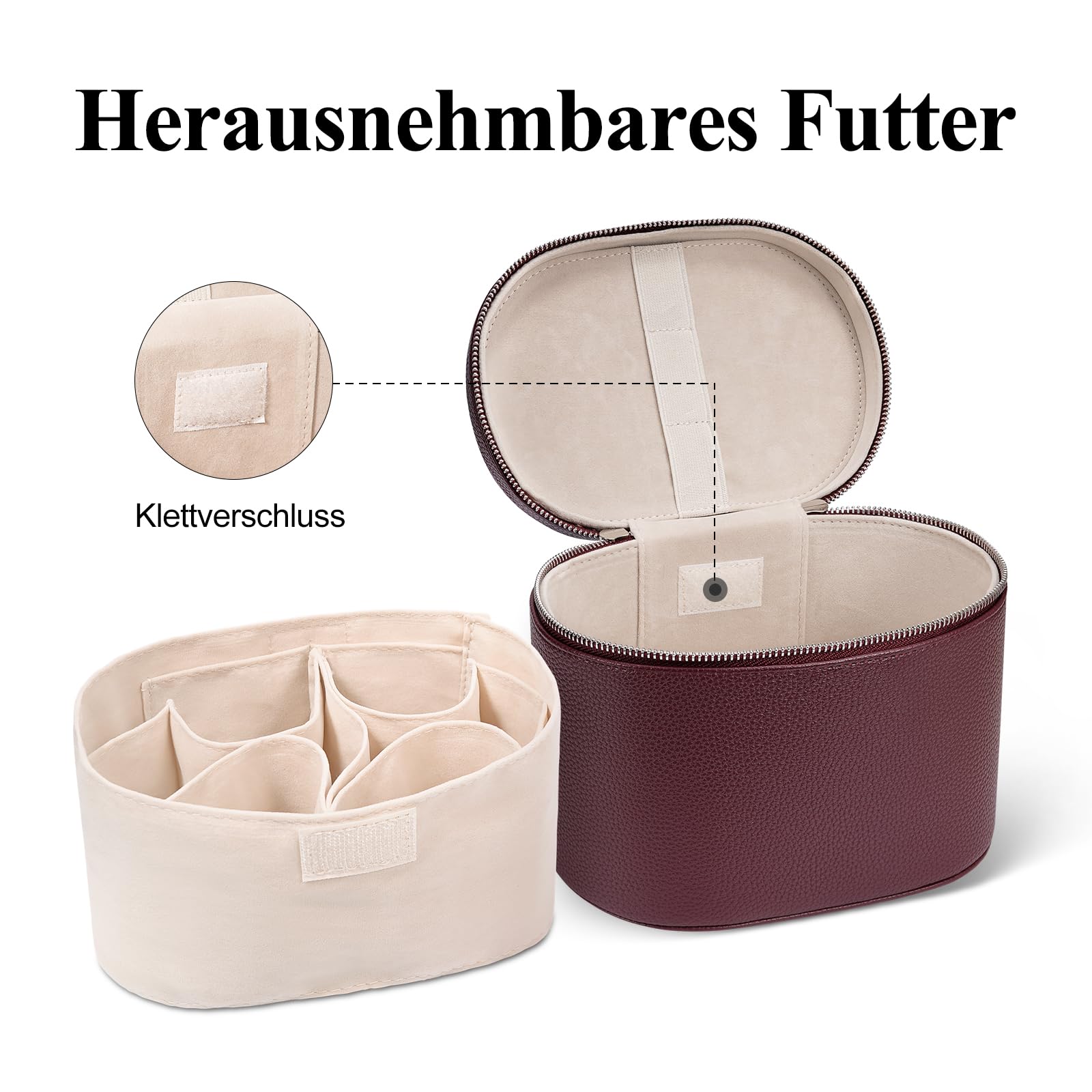 Kosmetiktasche Damen, Make Up Tasche für Frauen, Reise Leder Kosmetikkoffer Schminktasche Hartschale, Travel Makeup Bag Cosmetic Case mit Fächern und Griff