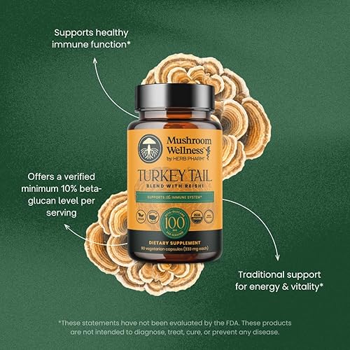 Miniatura 9 de Herb Pharm Mezcla de cola de pavo de bienestar de hongos con REISHI