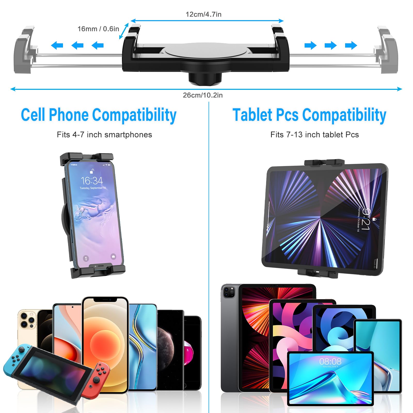 Supporto Tablet per Passeggino Sedia a Rotelle Barca Bicicletta a Collo Oca, Palo Tubo Manubrio Supporto Tablet per iPad Mini Air Pro, Galaxy Tab, Kindle, Fire, Telefono, 4-13"