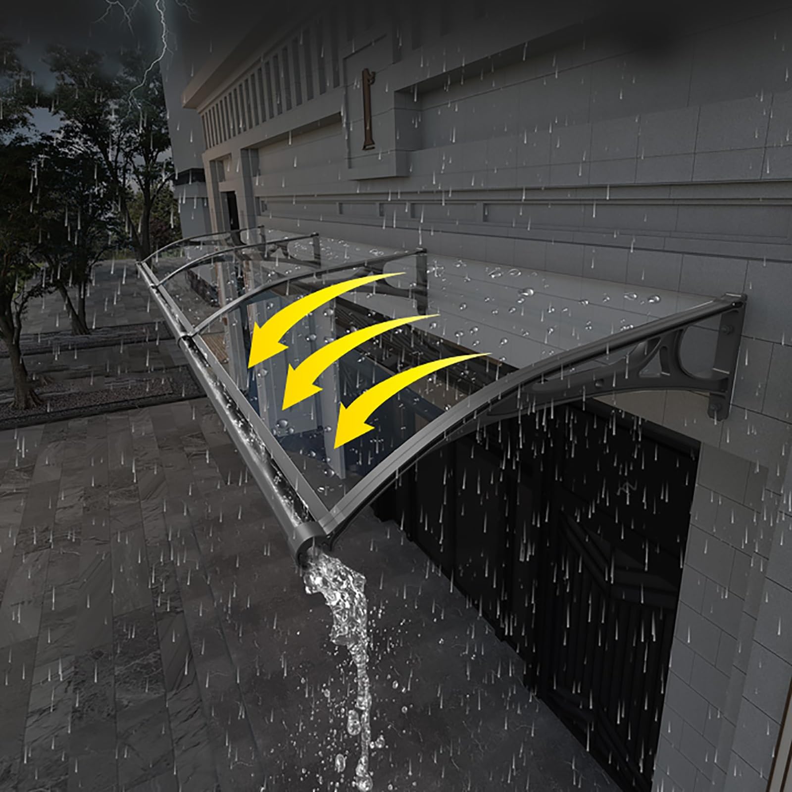Auvent en polycarbonate avec drainage et abri de porte contre les intempéries