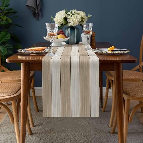 Miniatura 258 de Camino de mesa de algodón y lino estilo granja rústico retro, textura de madera de granero, color degradado marrón y gris, antideslizante,