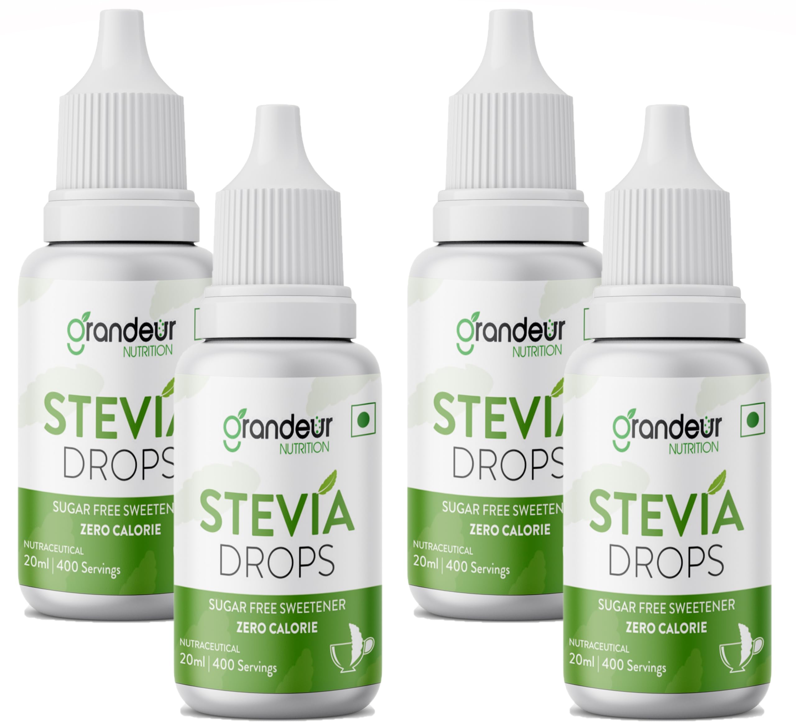 Grandeur Zero Colorie Sugar Free Stevia Drops, No Maltodextrin No Dextrose, For Keto Diet & Weight Watchers, Sugar Substitute - 80ml (1600 servings)(Pack of 4)