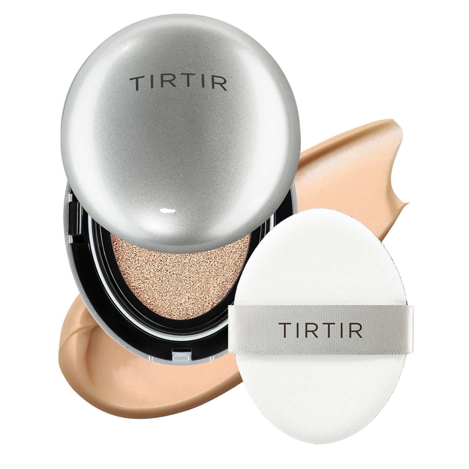 TIRTIR Mask Fit Aura Glow Silver Cushion Foundation | Semi-glow Finish, Natural Coverage, Moisturizing, Lightweight, Korean cushion foundation (#27C Cool Beige, Full Size, 0.63 Fl Oz)