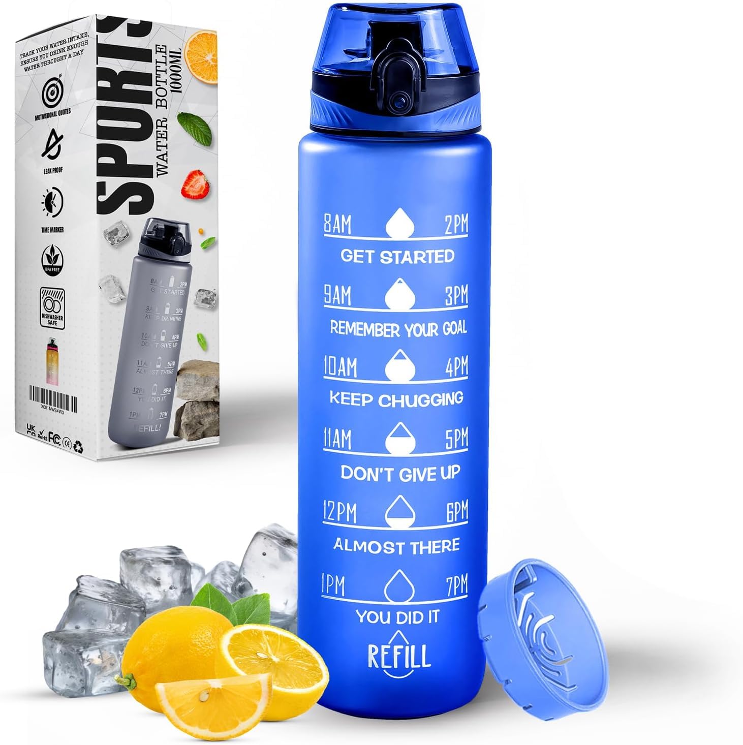 Roe Tenpo Water Bottle 1L Sports Water Bottle Time Markings Bpa Free