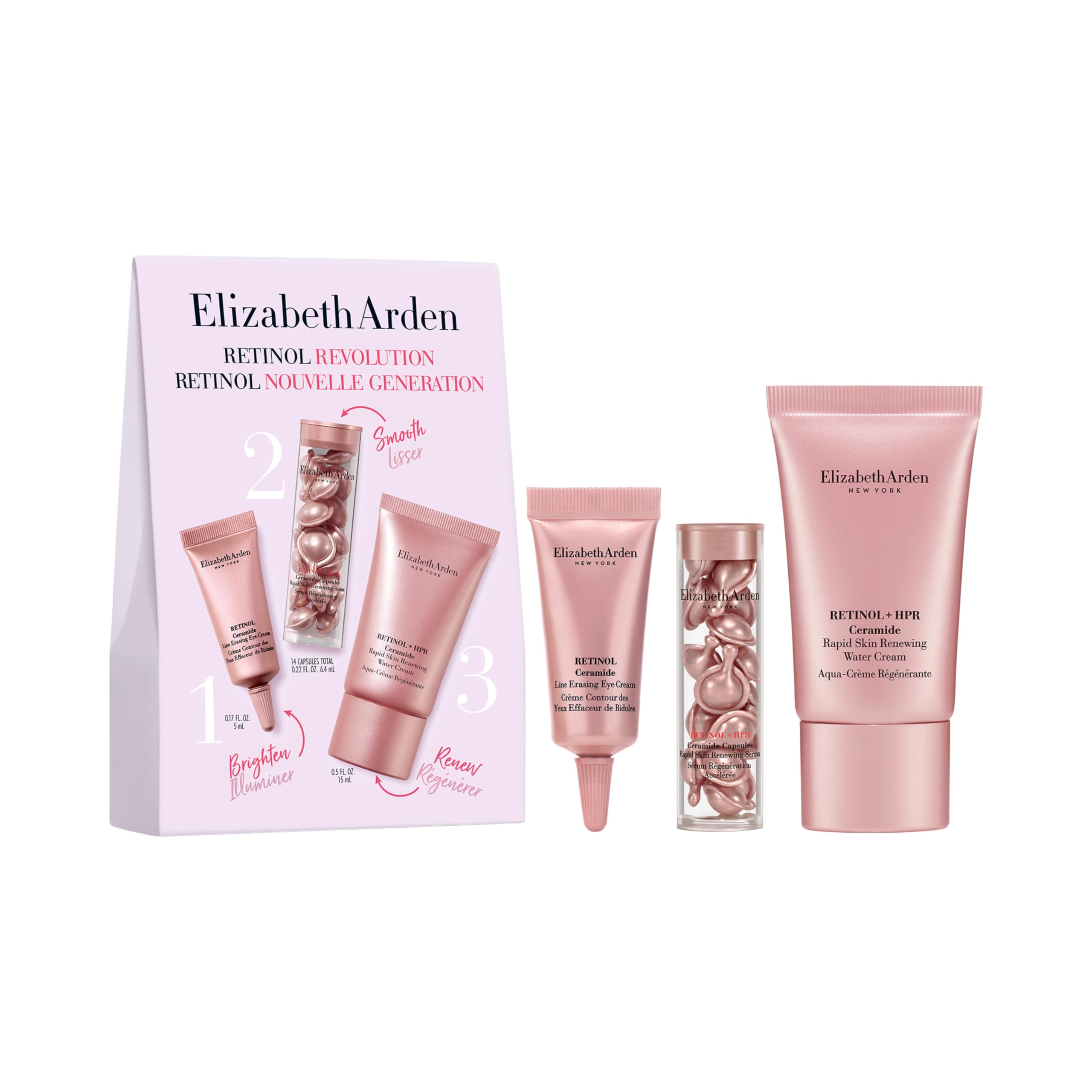 Elizabeth Arden Retinol + HPR Ceramide 3-Piece Skin Care Gift Set for Women, Includes Serum Capsules, Water Cream, & Eye Cream, 1 count