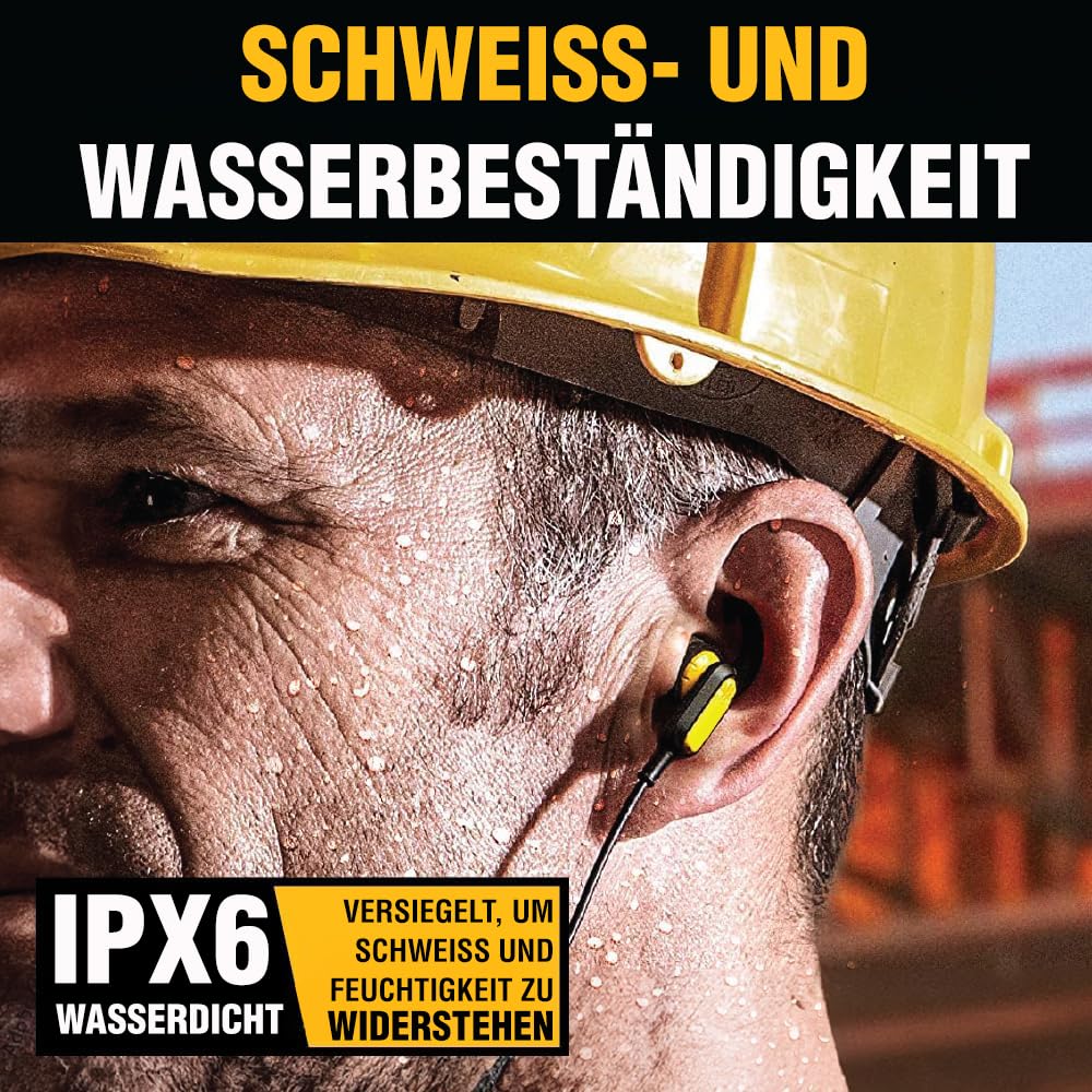 DEWALT Heavy-Duty Magnetische Bluetooth Nackenbügel-Kopfhörer – Kabellose Earbuds mit 30 Std. Laufzeit, Geräuschisolierung, Freisprech-Mikrofon (Gelb)
