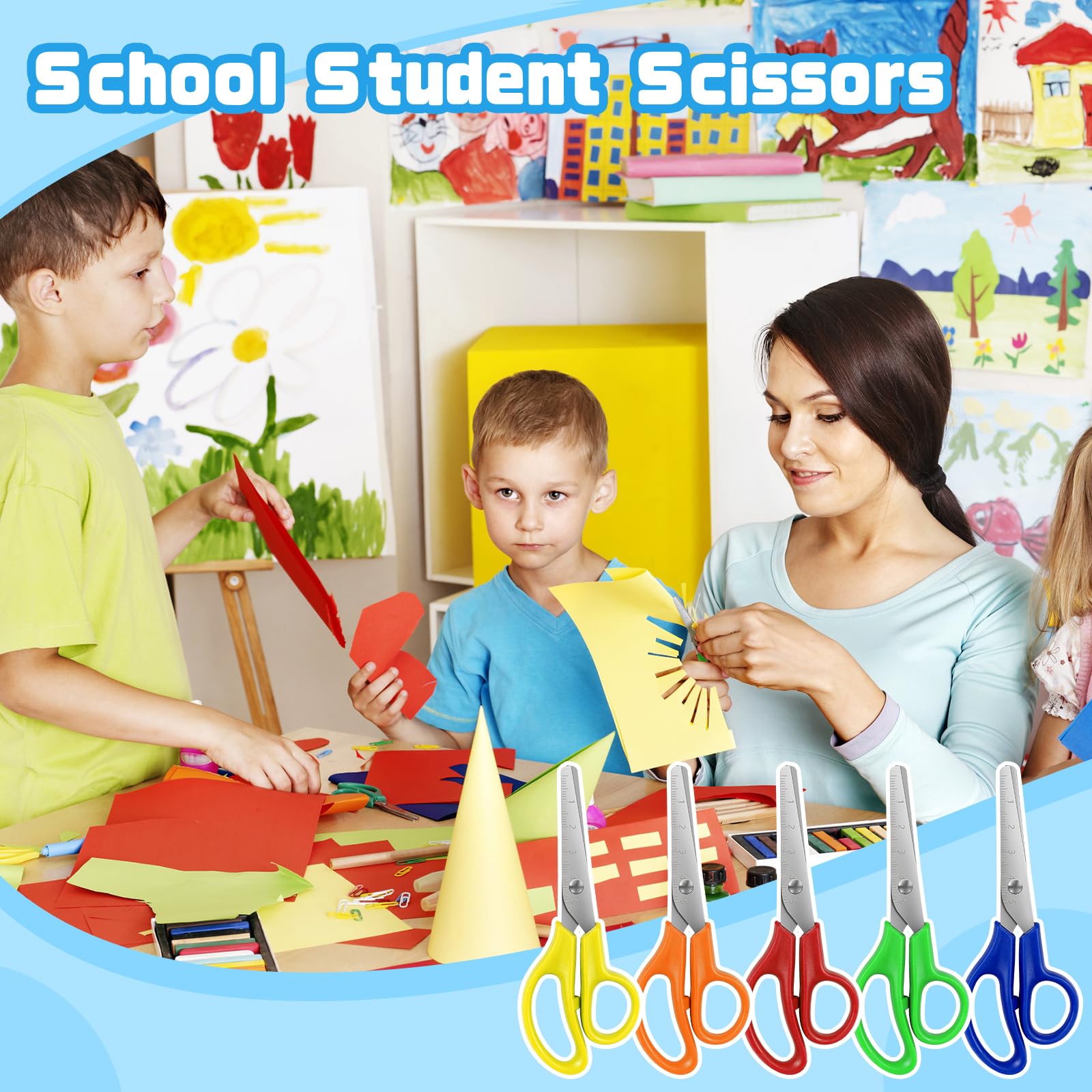 Kinderscheren, stumpfe Spitze, Mehrzweckschere, abgerundete Spitze, für Studenten, Büro, Schule, Bastelbedarf, 150 Stück