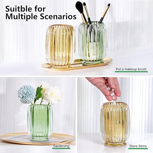 Miniatura 4 de DASITON Organizador de brochas de maquillaje, cepillo de maquillaje cosmético de cristal, soporte de almacenamiento de pinceles de vidrio, florero a