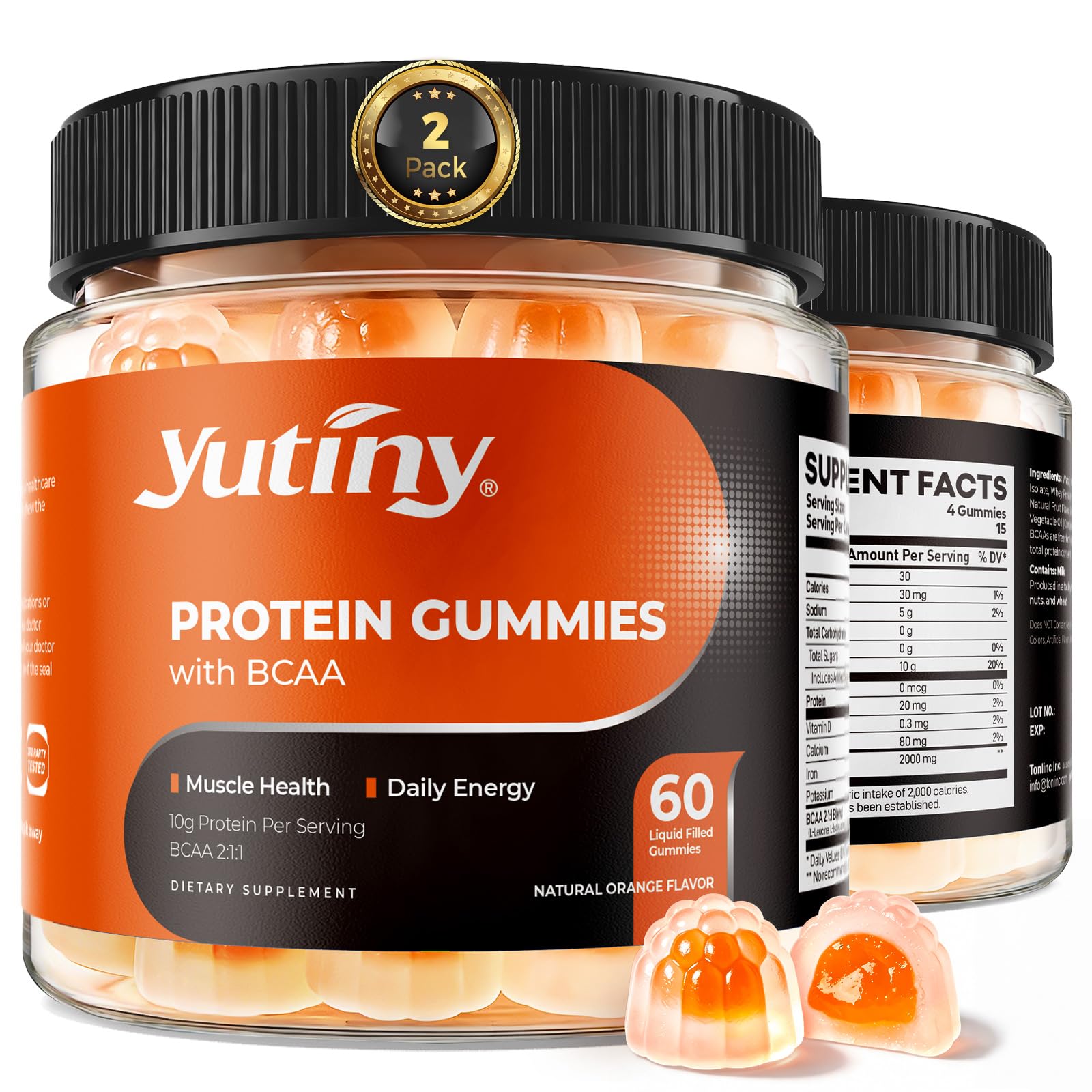 Yutiny Pré-treino de Gomas de Whey Protein com BCAA 2:1:1, 120 unidades