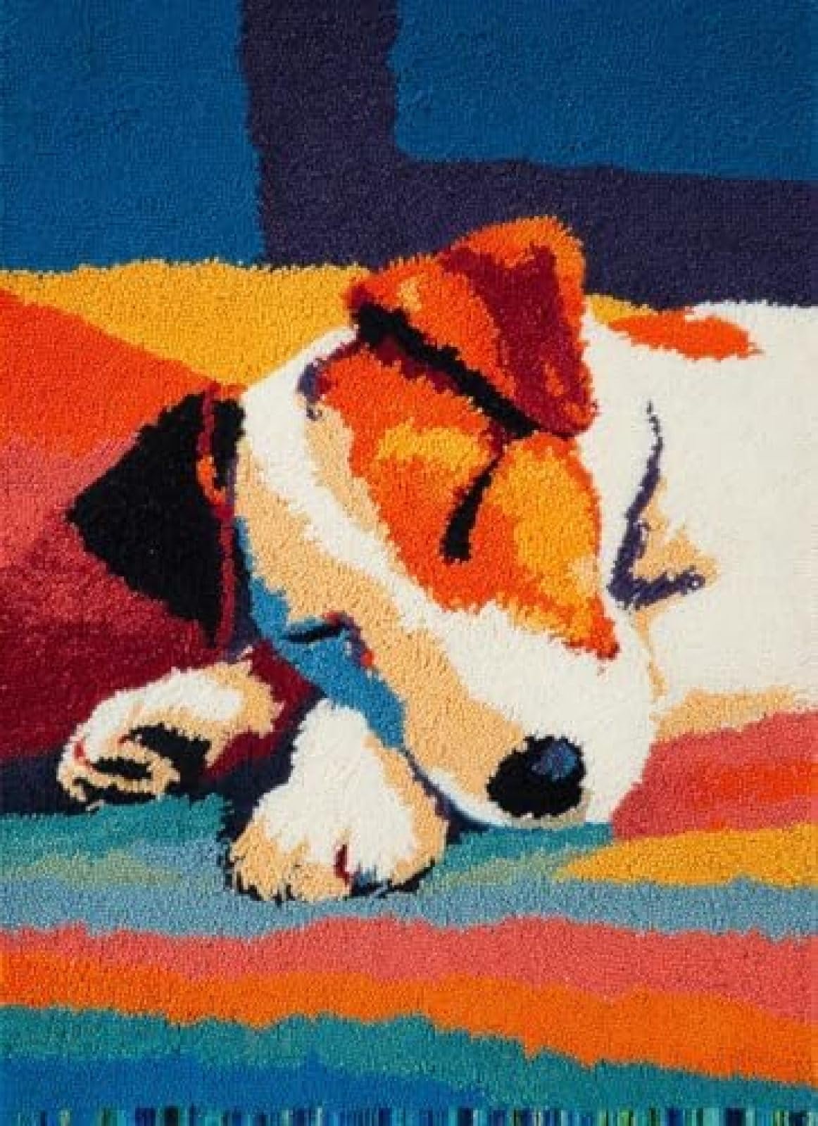 XDEGHUANGSS Latch Hook Rug Kit Fox Terrier Dog Puppy Sleeping On Sofa Cushion Cover DIY Craft Set Pre-Printed Mat 38x52cm for Home Decor-3