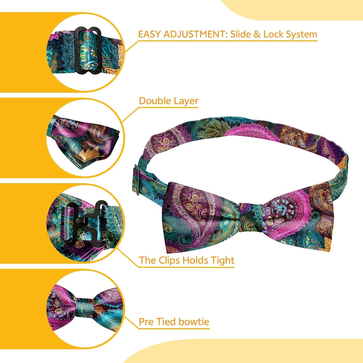 Bow Tie Pre-Tied Adjustable Classic Formal Bowties Tuxedo Wedding Party for Men Women