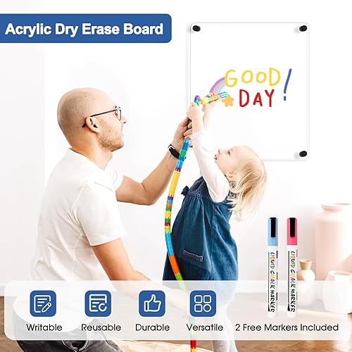 Miniatura 5 de Pizarra de borrado en seco de acrílico transparente, 12 x 14 pulgadas, negro, no magnético, sin marco, pizarra blanca transparente para pared,