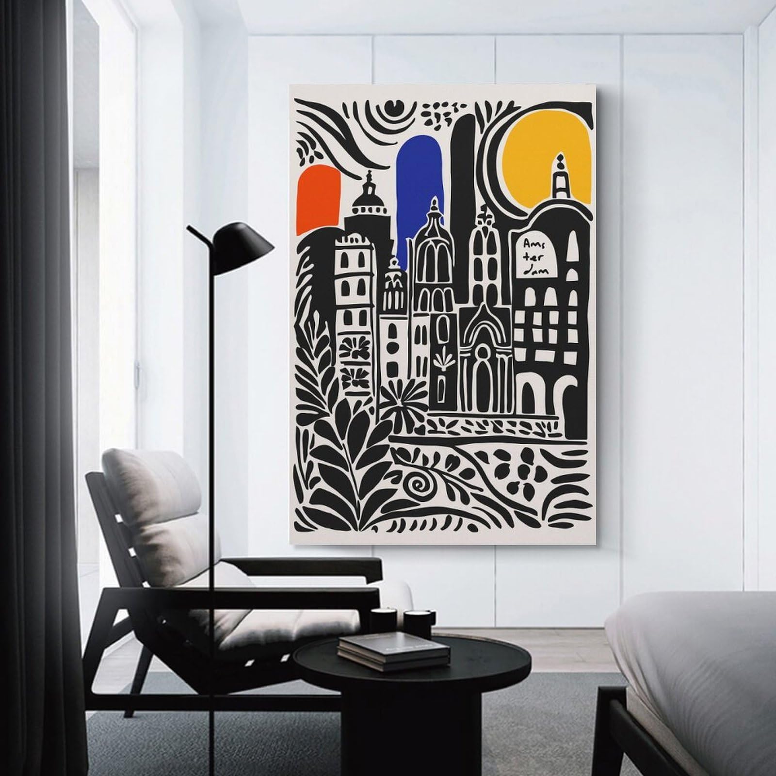 Junmoney Hanging Wall Art Amsterdam Cityscape Abstract Art, 24x36inch(60x90cm), for Lounge, Study, Hallway Or Flat Walls, An Adaptable Decor Piece for Home Use