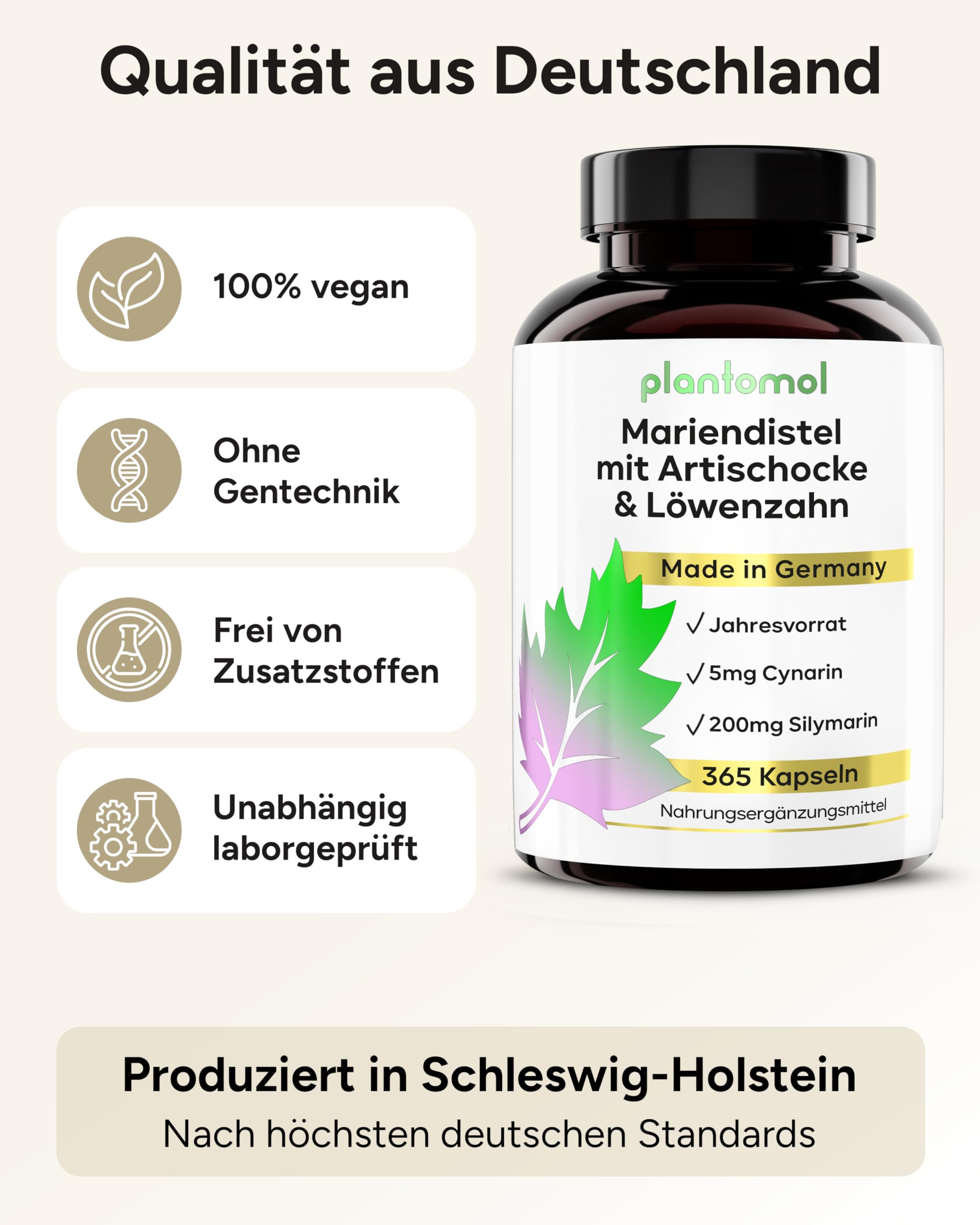 Mariendistel Komplex Hochdosiert – 365 Mariendistel Leber Komplex Kapseln – JAHRESVORRAT mit Artischocken Extrakt & Symarin als Leber Komplex Kapseln – Milk Thistle Capsules – 1 Kapsel/Tag