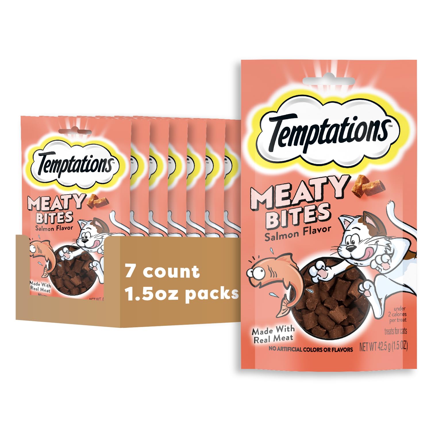 Temptations Meaty Bites Soft and Savory Cat Treats Salmon Flavor, 1.5 oz. Pouch (Pack of 7)