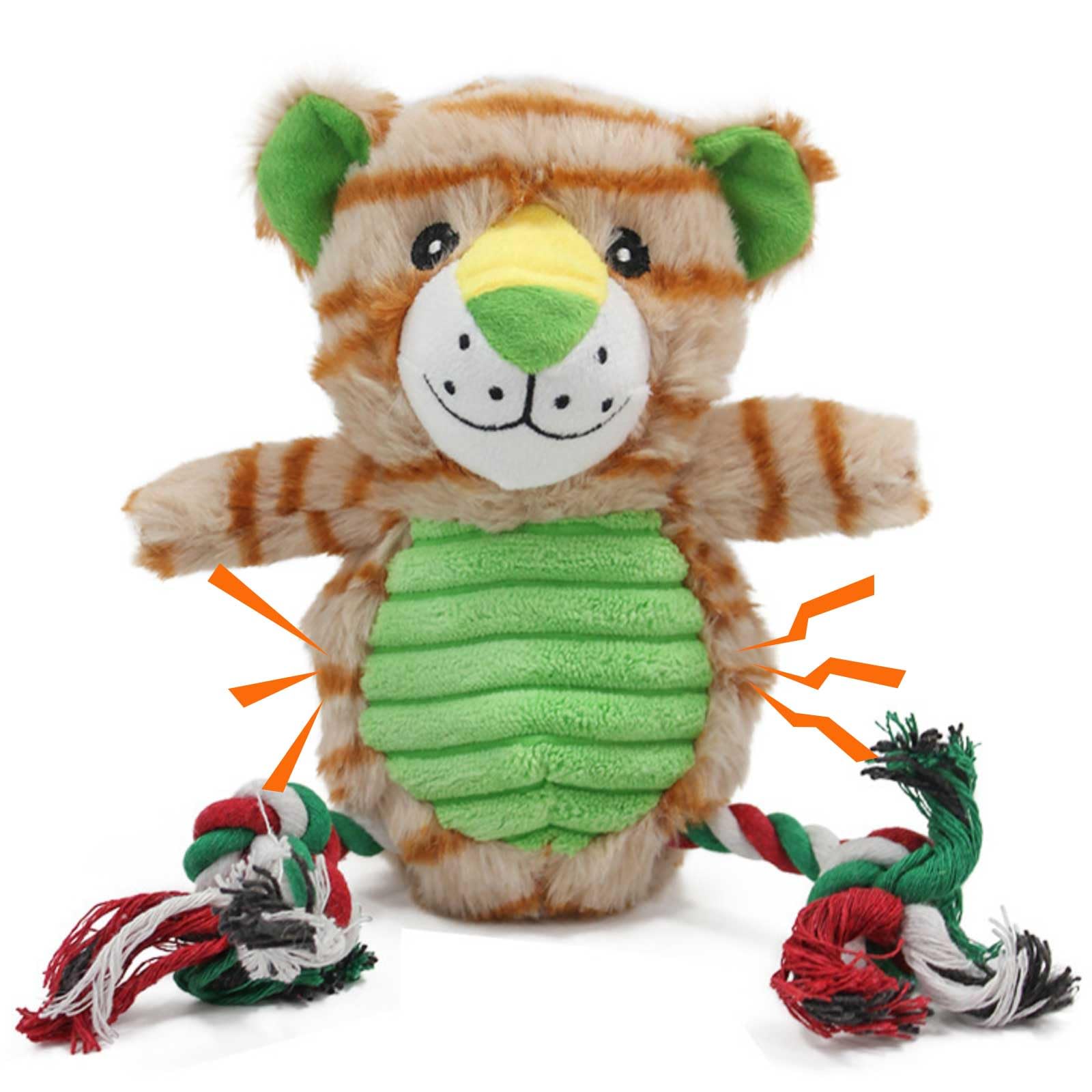 TONYFY Tiger Plush Dog Toy with Rope and Squeaker for Small Medium Dogs