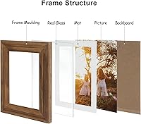 Vista 7 de Portarretratos de 5 x 7, doble bisagra horizontal de madera con marco de fotos plegable con frente de cristal real en grano de madera envejecido