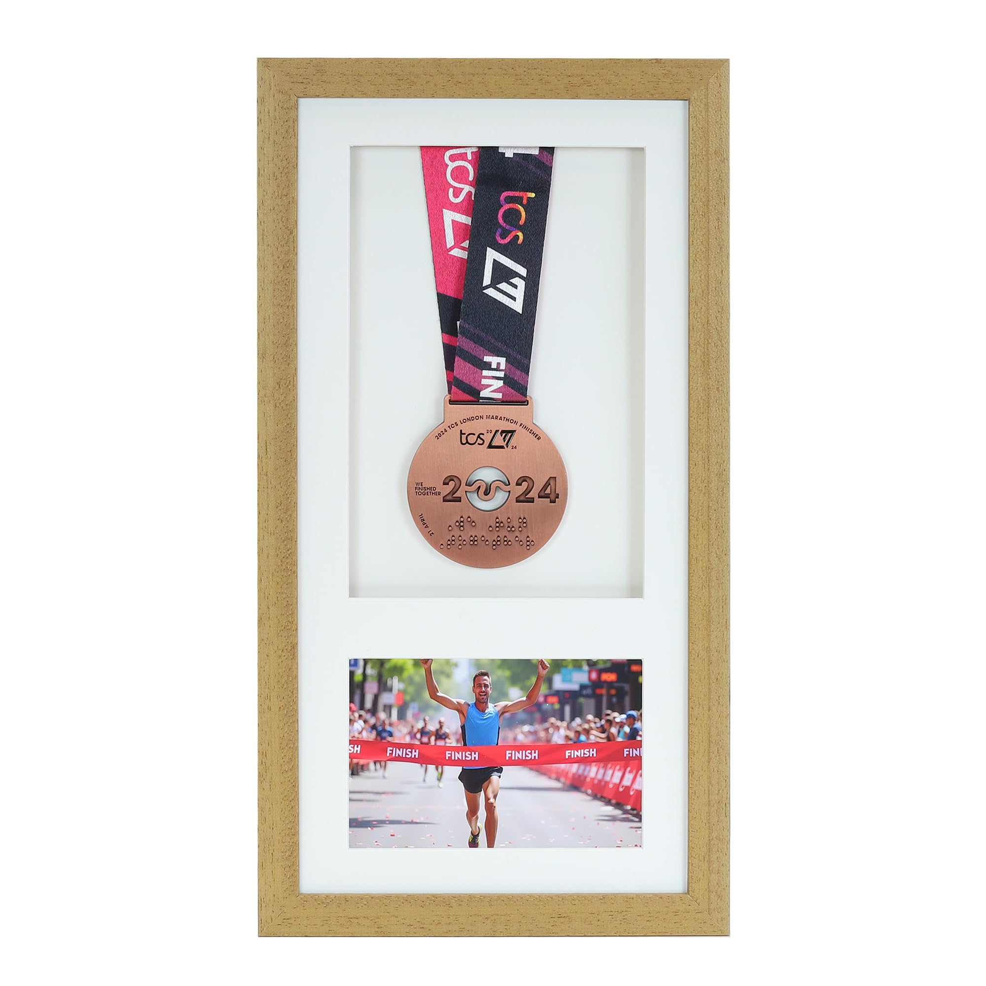 Medal display Frame with Apertures for Bib and Photo. Handmade. Perfect for Runners, Swimmers, Cyclists, Athletes | Marathon Medals