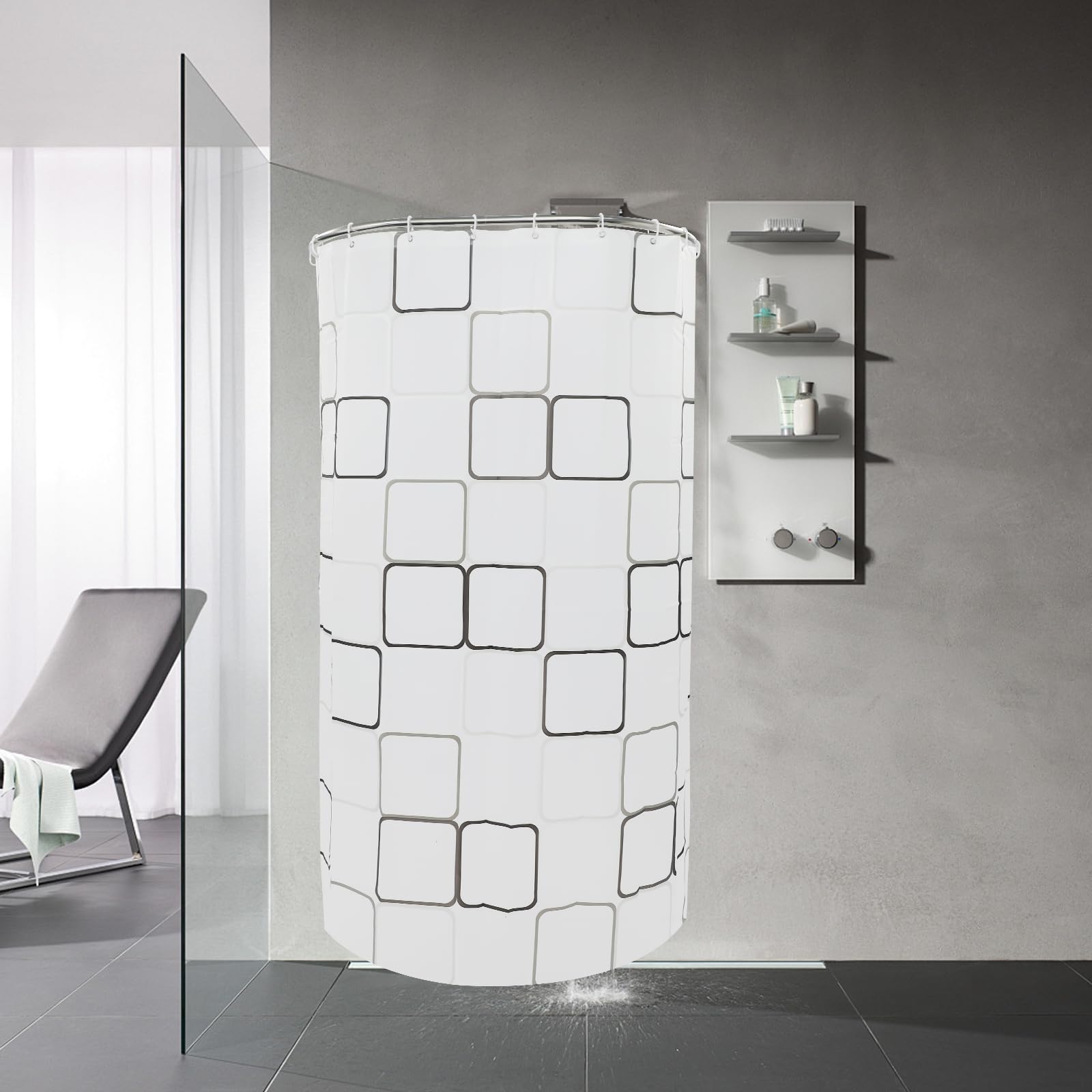 Asta per tenda da doccia a forma di U, pieghevole, telescopica, angolo a U, regolabile, asta per tenda da doccia, per bagno, bagno, finestra, balcone