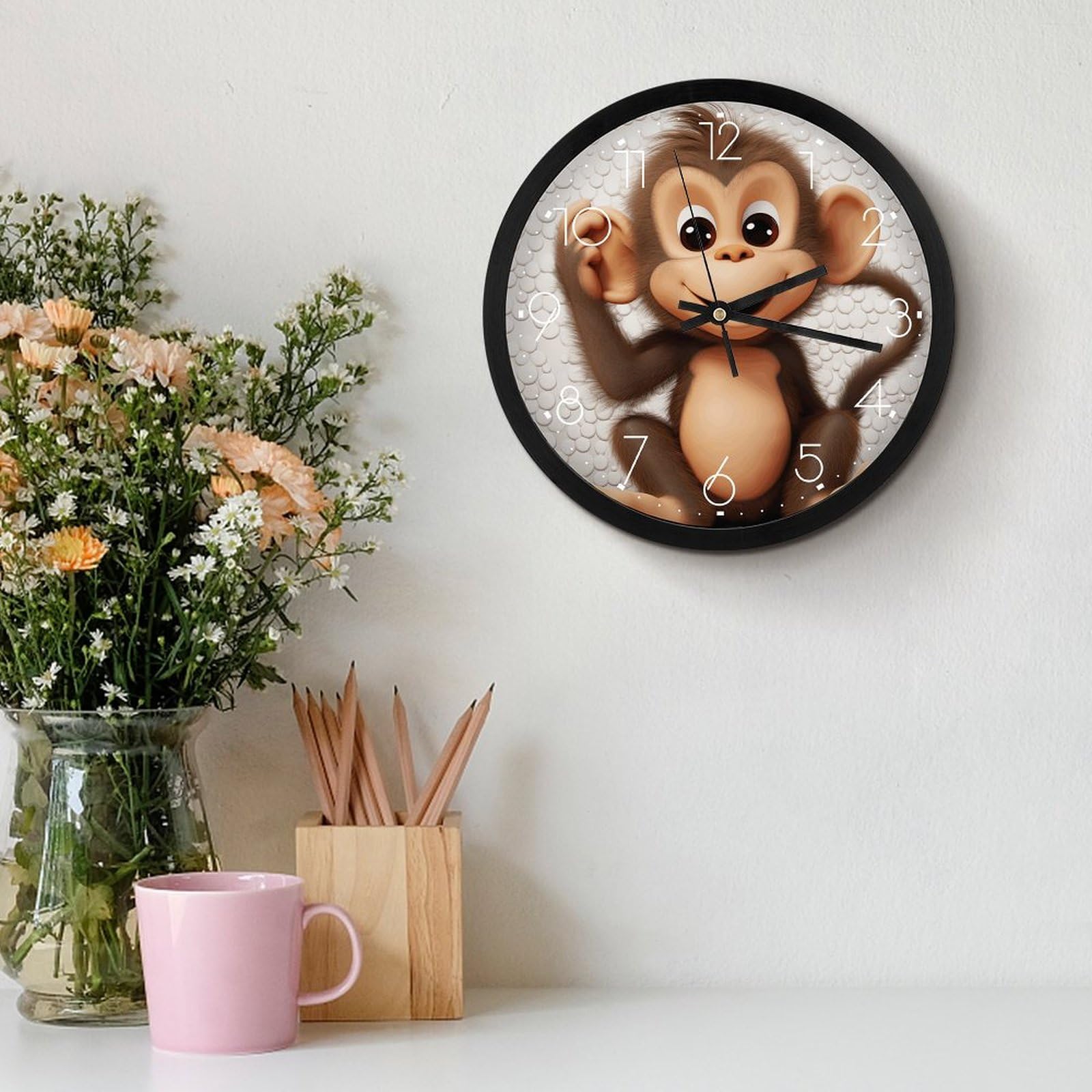 Amazon.com: NHYDSPQ Fashionable Round Wall Clock,Cute Monkey