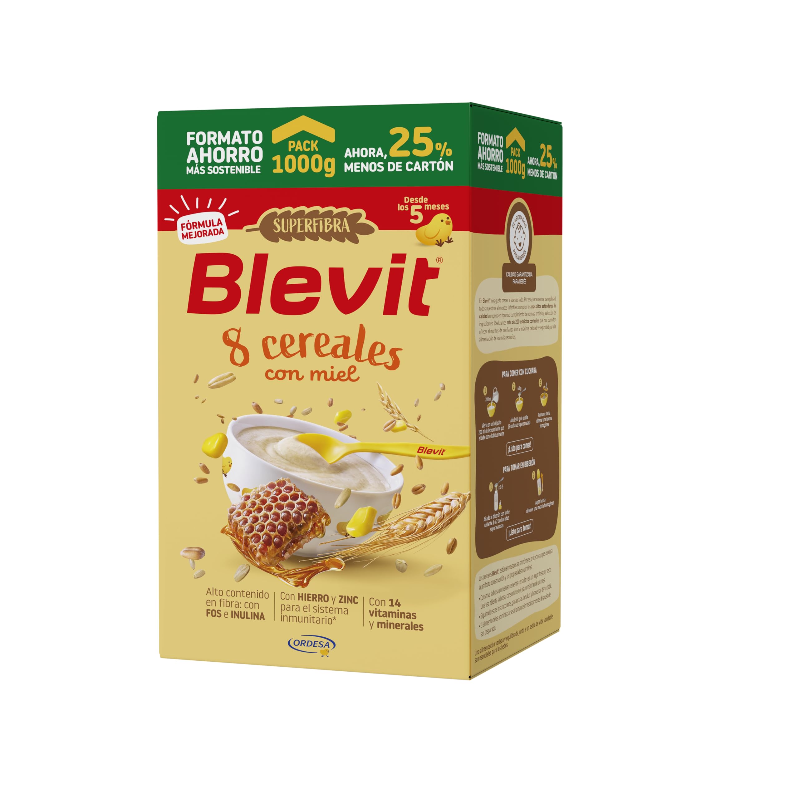 Blevit Superfibra 8 Cereales con Miel | 1kg | Papilla de 8 Cereales para Bebé desde los 5 Meses - Con Miel, Vitaminas, Minerales y Fibra