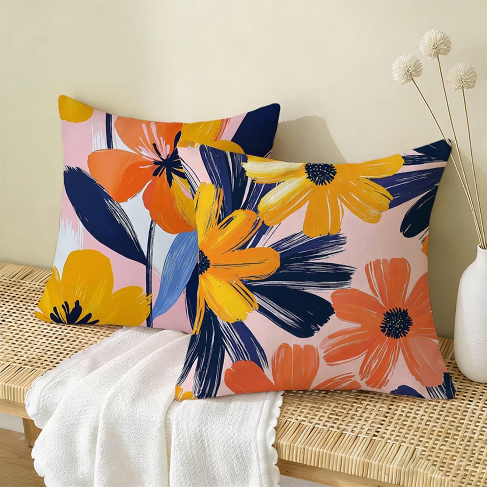 Copricuscino 80x80 Pianta Set di 2, Fiore Federe Cuscini Divano Lino, Copricuscini Impermeabili, Federe Cuscino Morbido Traspiranti Adatto a Tutte le Stagioni per Soggiorno e Camera Letto Decor X-485