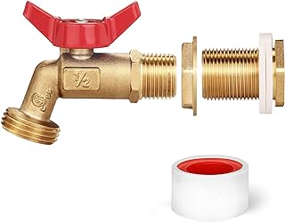 WADEO Rain Barrel Spigot, Brass Rain Barrel Quarter Turn Ball Valve Spigot with Bulkhead Fitting-Red