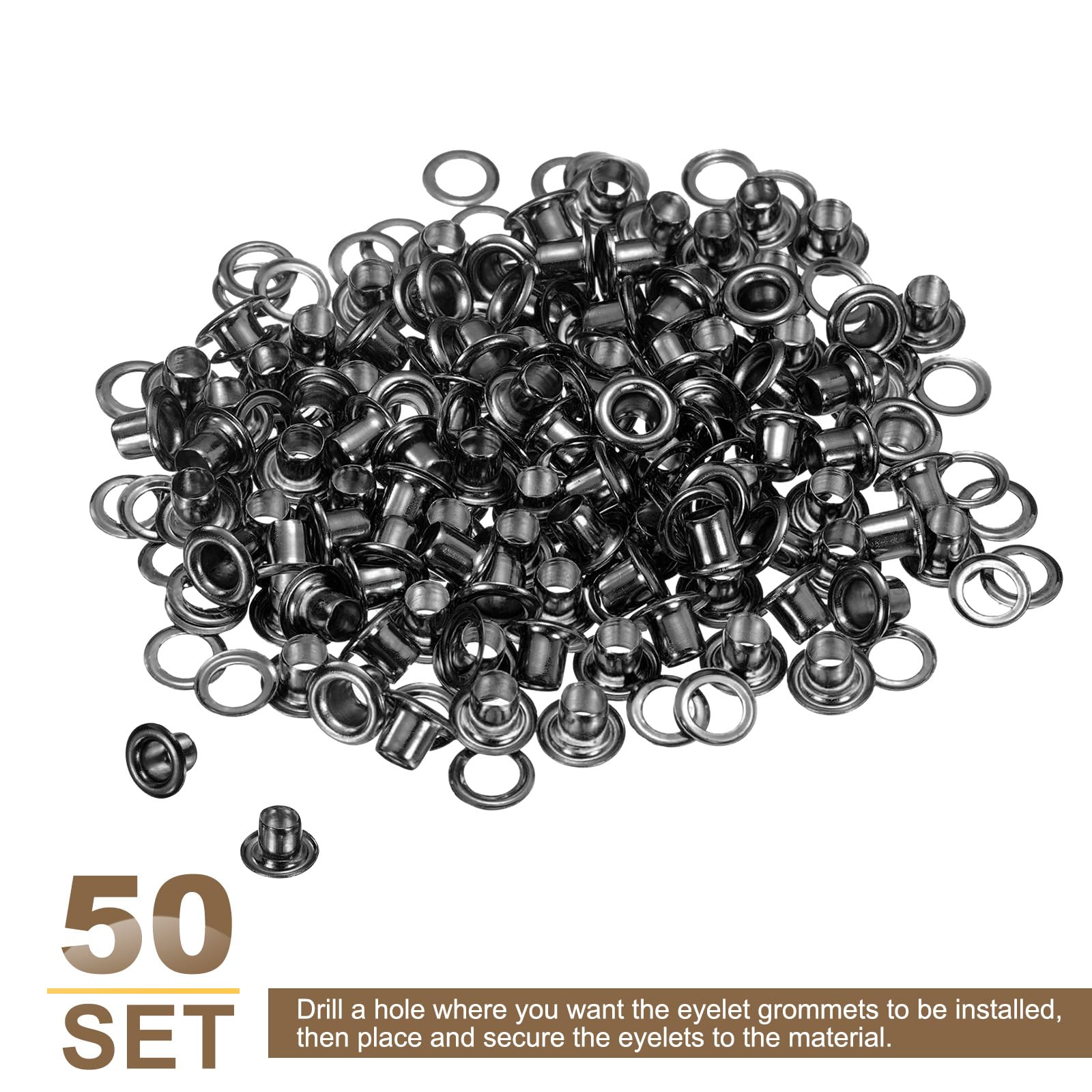 QUARKZMAN 50Set Occhielli per Teloni 3mm 1/8" Occhiello Strumento Metallici in Ottone con Rondelle per Tende in Tessuti Cinture in Pelle Scarpe Borse Fai Da Te, Nero