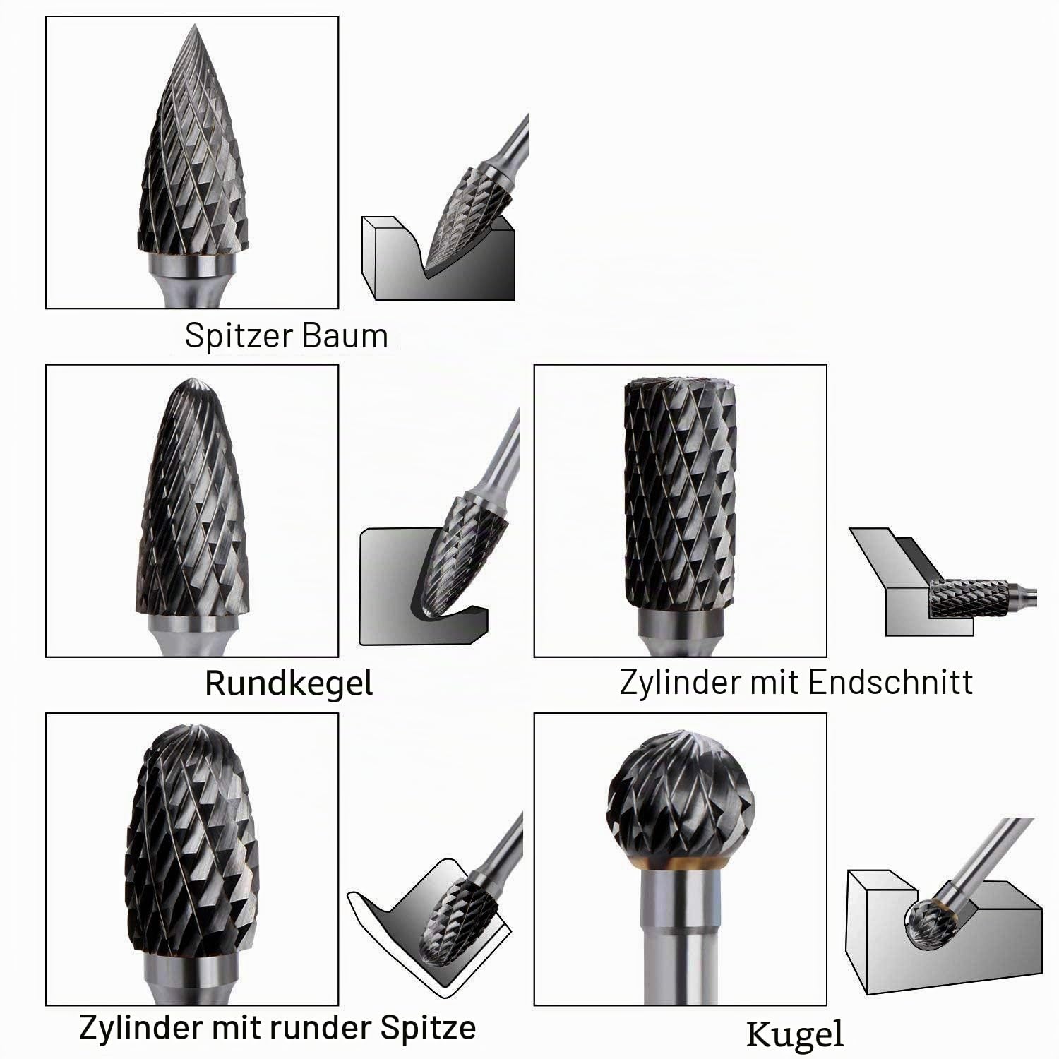 ASNOMY Wolframcarbid fräser – 5 Stück Raspel Set 10mm Hartmetall Rotary Frässet Frässtifte für Schneidschleifer, Metallschnitzen, Polieren, Gravieren, Bohren mit 6 mm Schaft Fräser-Bit-Set