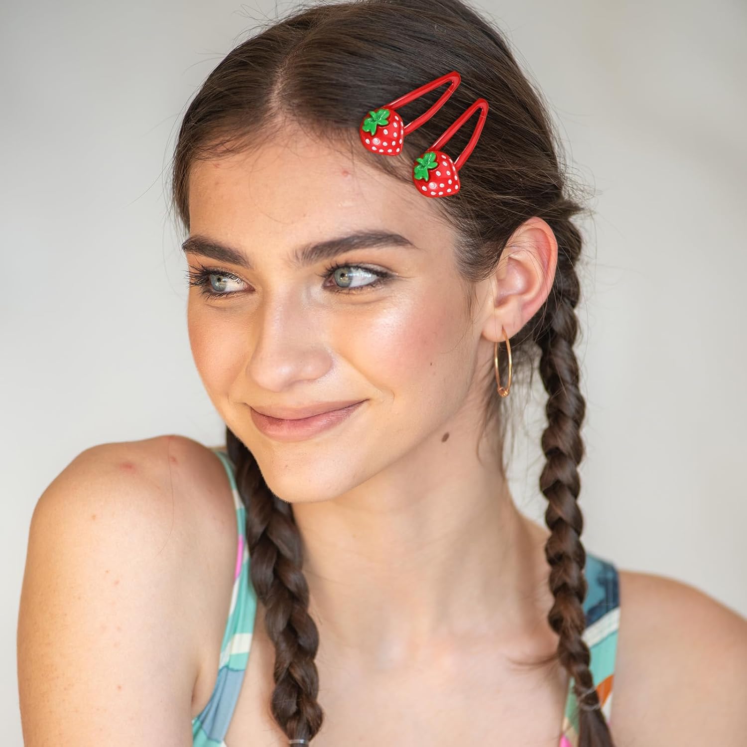 20 Pcs Red Metal Snap Fruit Hair Clips, Cute Strawberry Hair Accessories, Alligator Hairs Clips Red Metal Fruit for Girls, Women, Kids - Image 6