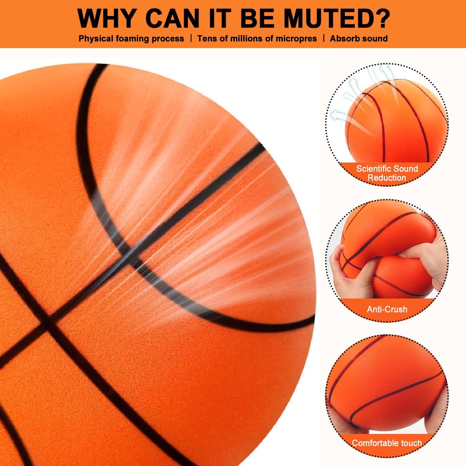 DORIMI Ballon Basket Silencieux en Mousse – Ballon de Basketball sans Bruit pour Entraînement Intérieur, Dribble Discret