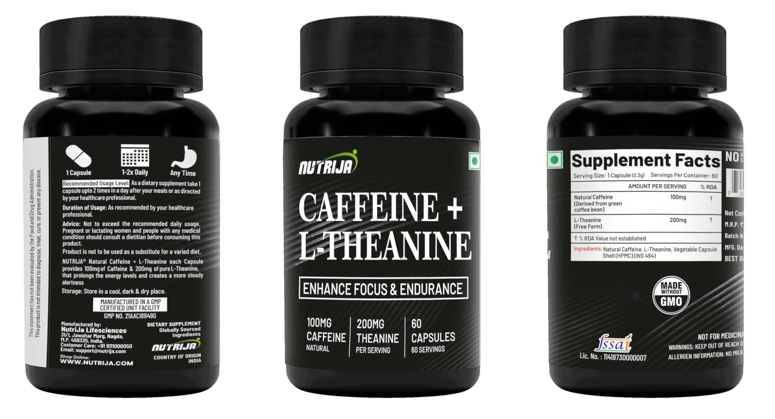 NutriJa Natural Caffeine 100MG Plus L-Theanine 200MG | Promotes Energy, Alertness,Concentration & increased attention | Cognitive performance stack- no crash or jitters. (60 Capsules) — Amazon image 4