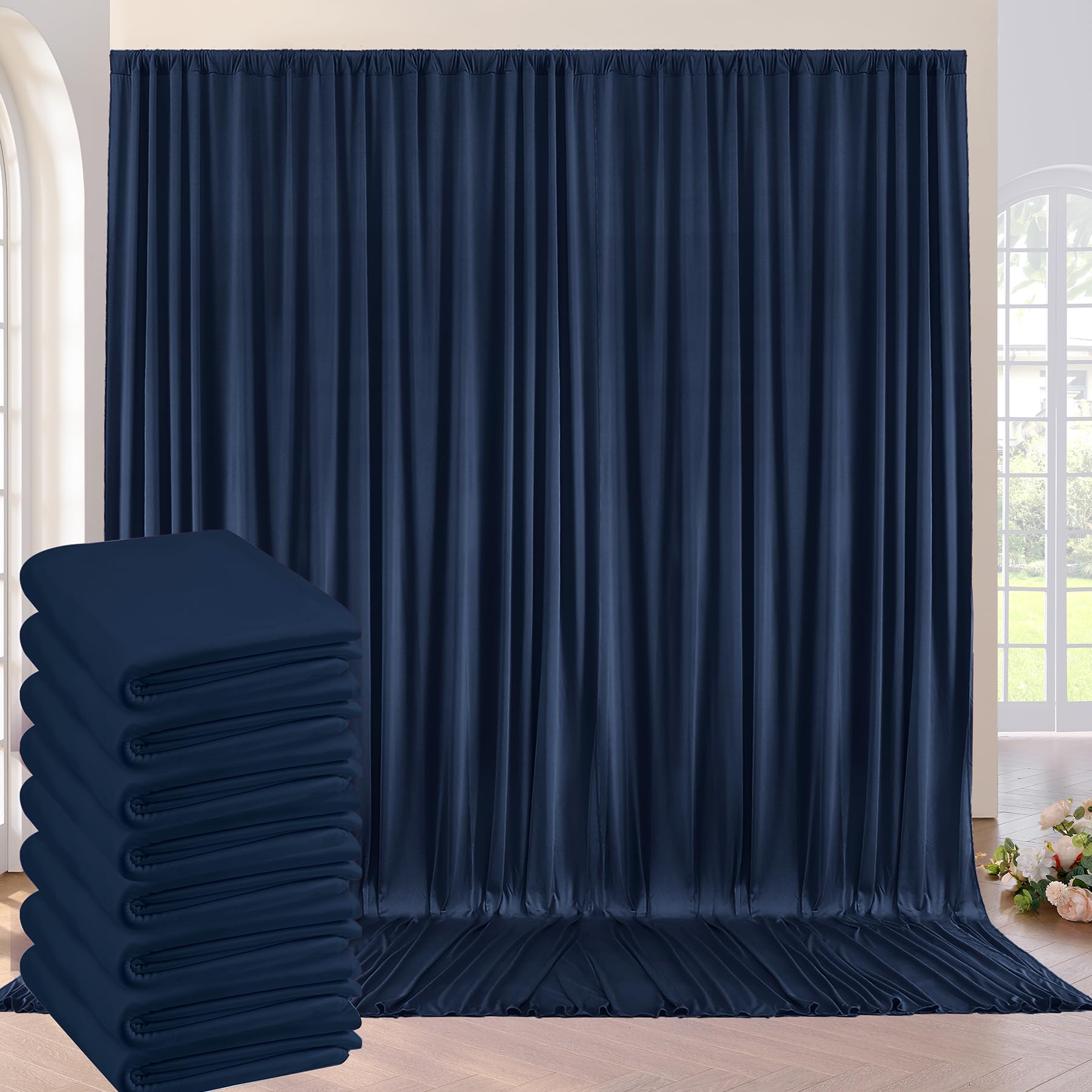 40ft×10ft Navy Blue Wrinkle Free Backdrop Curtains for Parties, 8 Panels 5×10ft Thick Silky Polyester Navy Photo Backdrop Drapes Curtains for Graduation Party Birthday Baby Shower Wedding Photography