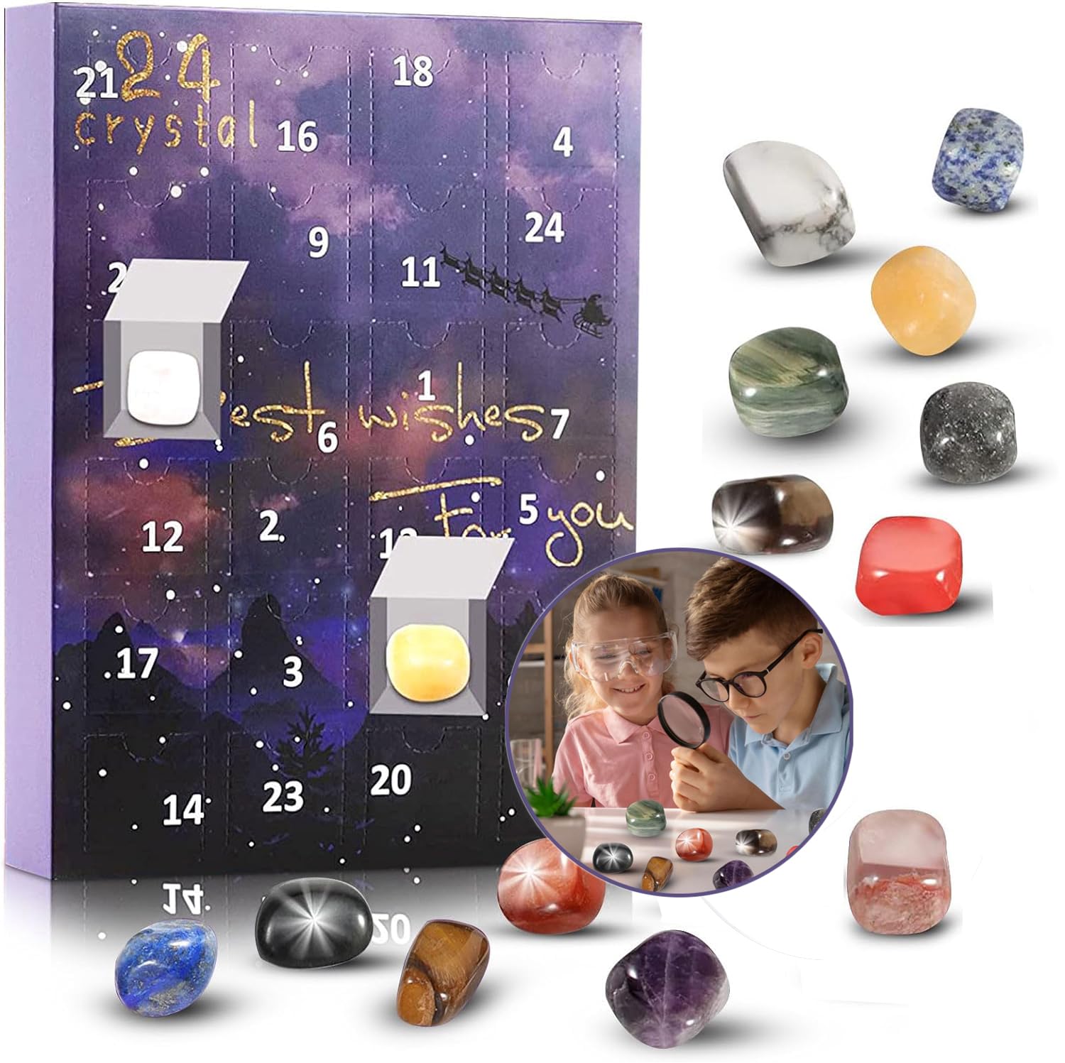 Crystals Advent Calendar 2023 for kids, 24 Days Rock Collection Christmas Countdown Calendar, Natural Crystals Minerals Gemstone, Xmas Novelty Surprise Gift for Boys Girls Geology Enthusiasts