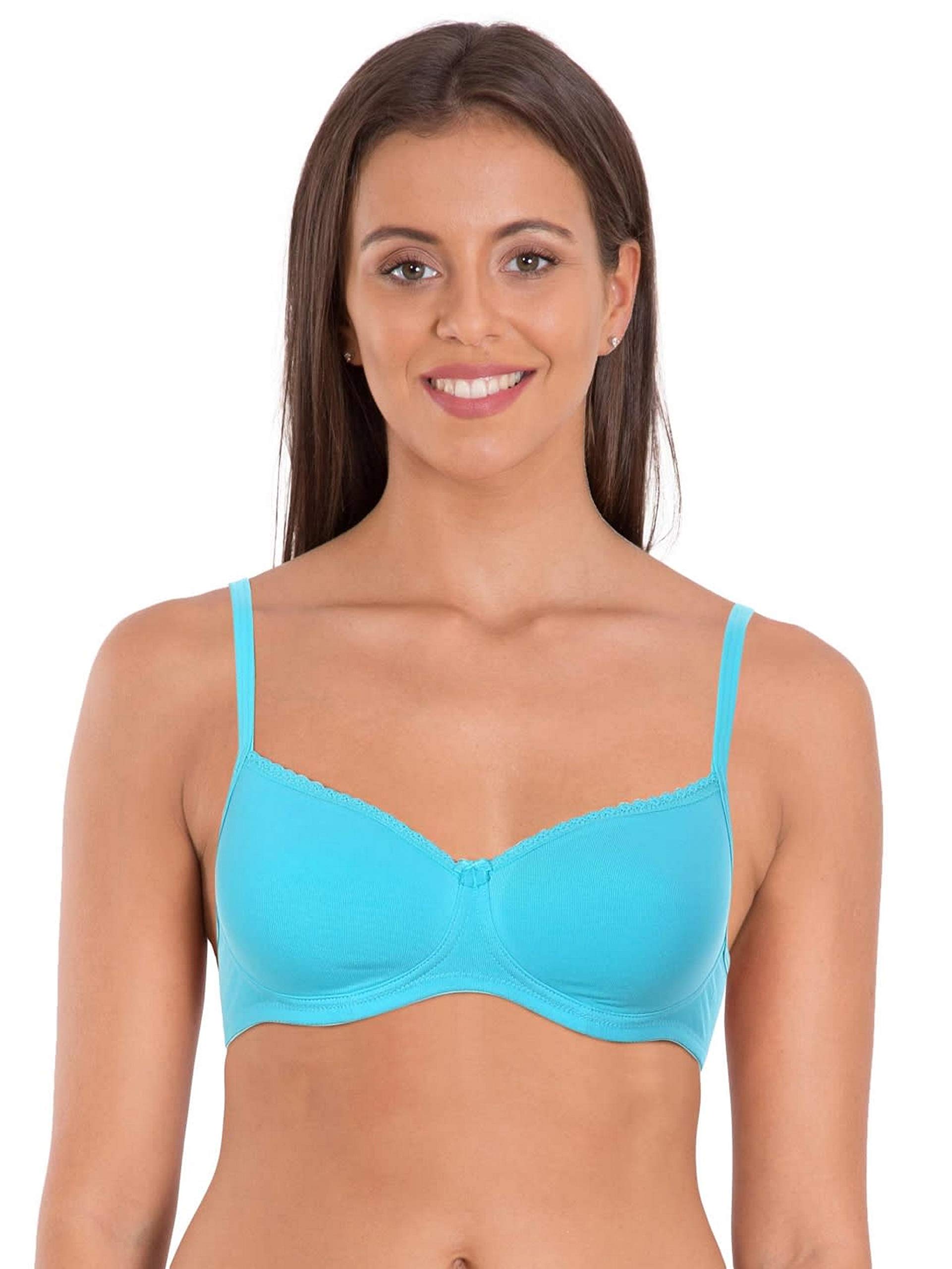 Jockey 1723 Womens Wirefree Padded Super Combed Cotton Elastane Stretch Medium Coverage Lace Styling T-Shirt Bra with Adjustable Straps_Teal_38B (B01IND7UZS) Amazon Price History, Amazon Price Tracker