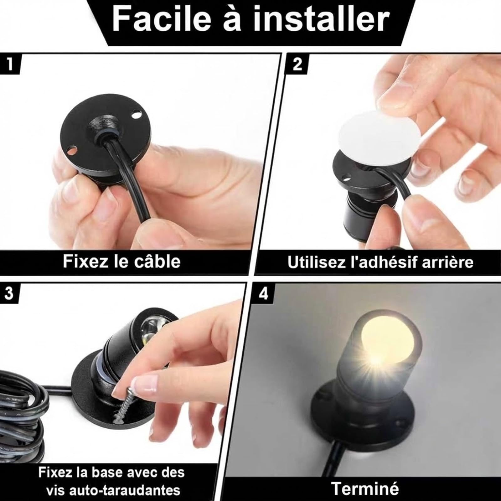 Gouzloy Lot de 6 Mini spot led Rotatif 360° Spots LED Mini surface montée USB 3000K Blanc Chaud Lampe de cabinet Pour armoire couloir galeries magasins armoire bijoux (6 Pièces-Blanc Chaud-noir)