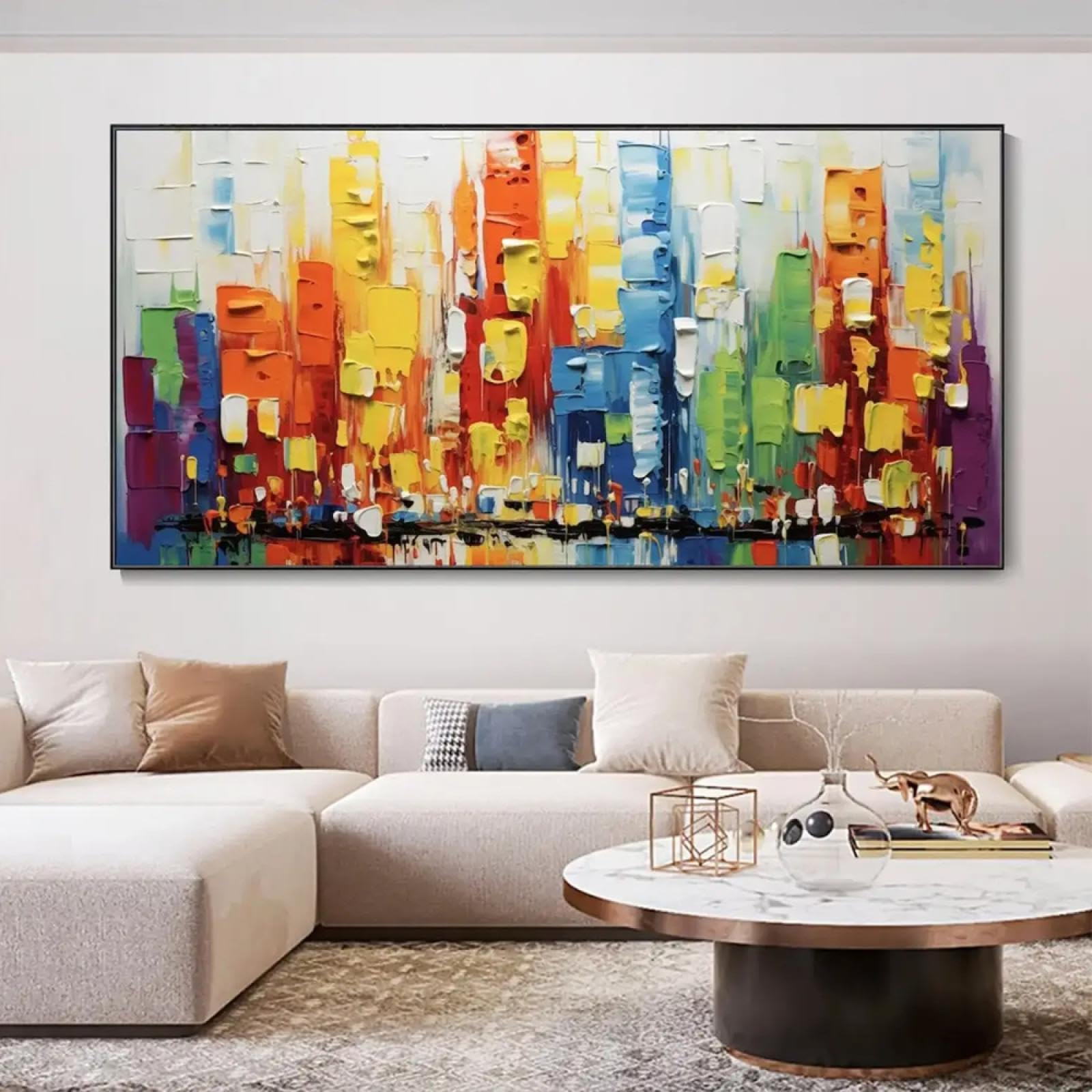 18meng Art Wandbilder XXL Abstrakt 200x100 cm 1 Teilig Gemalt Bunt Wand Deko Leinwand Bilder Groß Wandbilder Wohnzimmer Schlafzimmer Wanddeko Kunstdrucke Panoramabild Ungerahmt