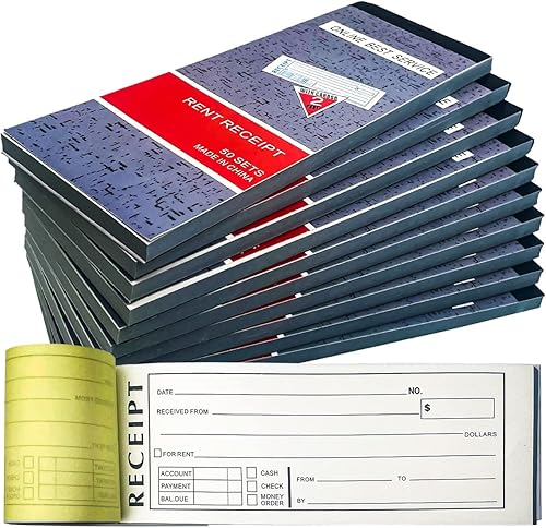 Paquete de 10 libros de recibos de alquiler con copia de carbono duplicado 2 piezas 50 Sets Tamaño 8 "x 2.75"