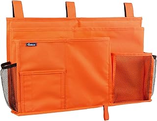 Surblue Comodino Caddy Letto Sospeso Organizer Borsa Tasca per Letti a Castello e Ospedali, Dormitori Universitari Rotaie Lettino, Campo (8 Tasche), Arancione