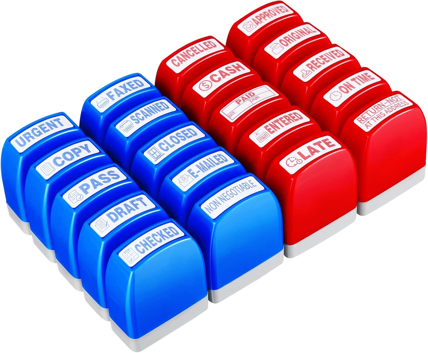 Tinlade 20 Pcs Self Inking Rubber Stamp Set Pre Inked Office Copy Paid Ink Stamps Business