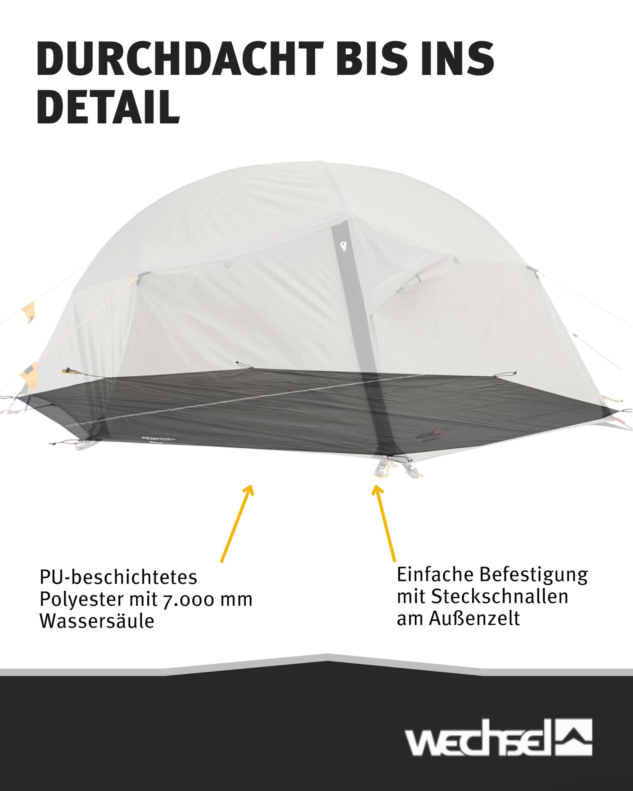 Wechsel Groundsheet Venture 3 I Schwarz I robuste Zelt-Unterlage Boden I Zeltplane wasserdicht mit 7000mm Wassersäule I Bodenplane aus 75D Polyester I Camping-Plane zum Schutz vor Nässe & Schmutz